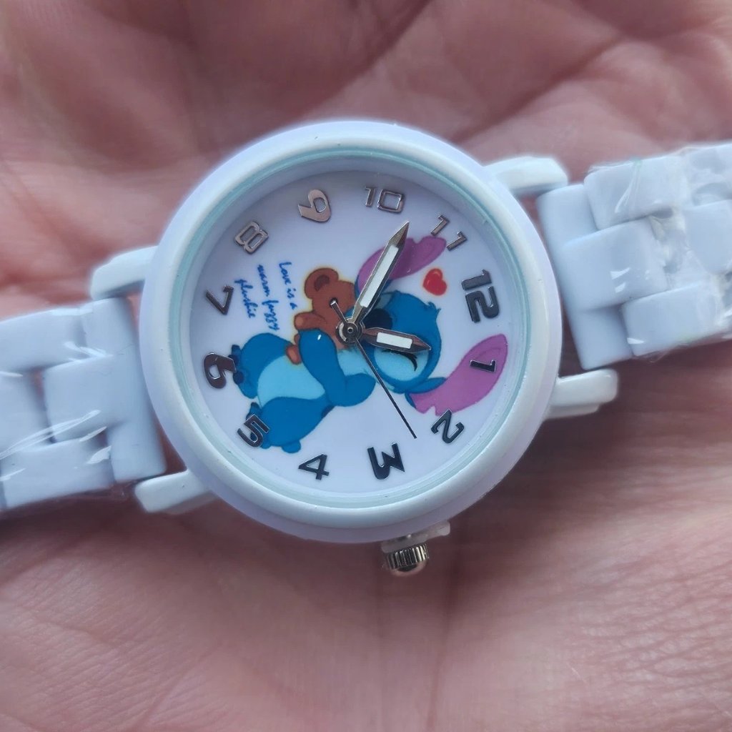 Disney Stitch Girl Wristwatch White Plastic Band Analog Quartz Wrist Watch Nwt